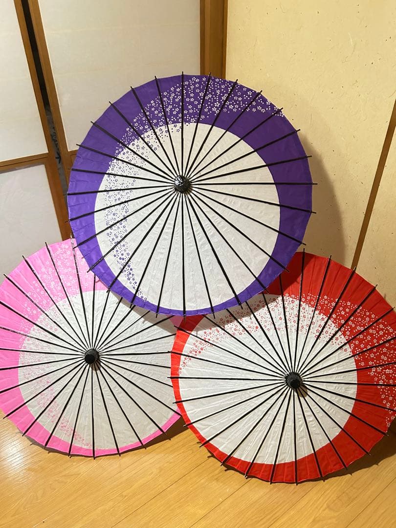 「未使用」3本セット和傘 紙傘 継柄 踊り傘　舞踊傘 月花模様